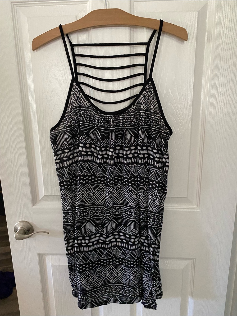 Women’s swim cover up Black & White Strappy Back Printed dress